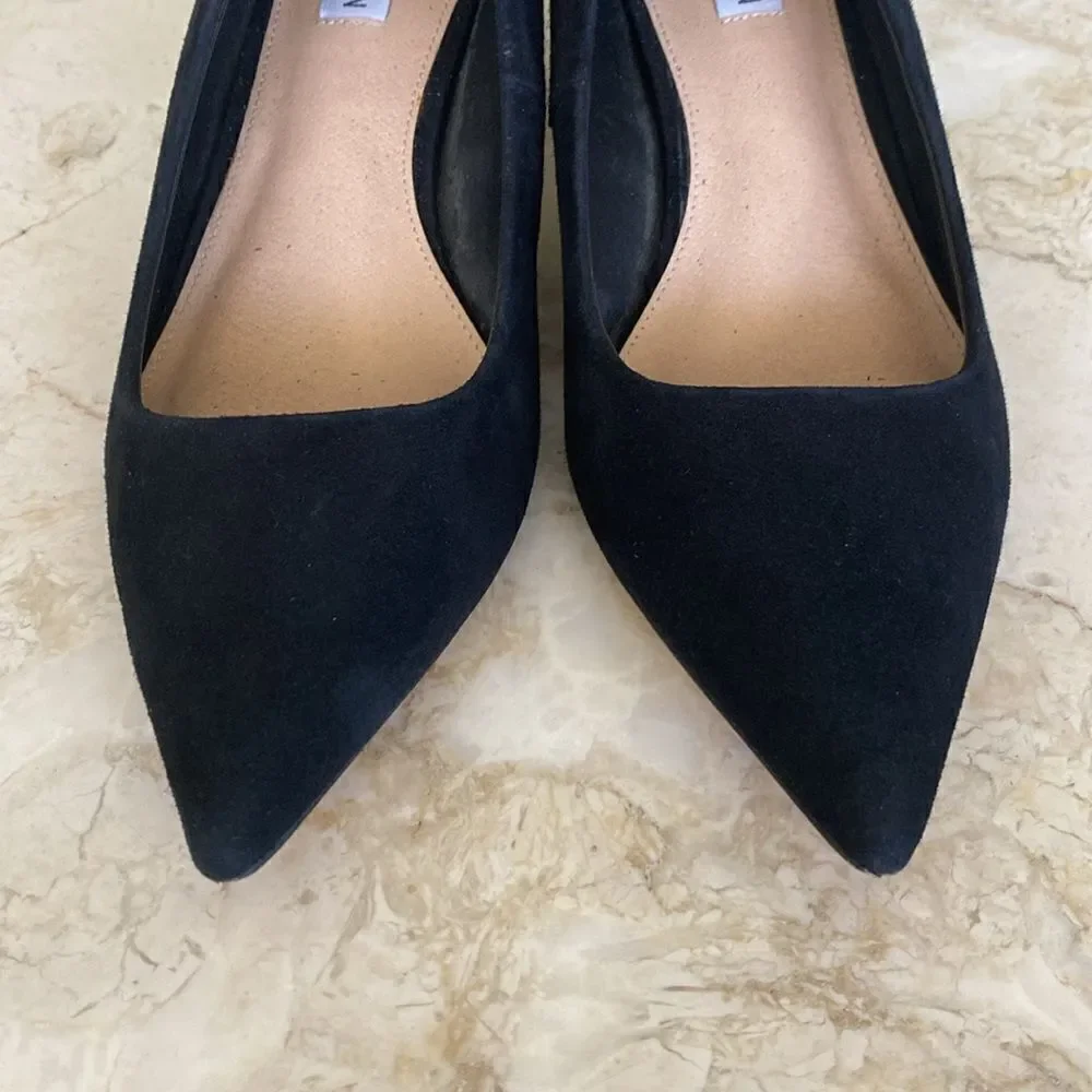 Steve Madden Sabrinah Sleek Black Suede Leather Kitten Heel Pointed Toe Pumps - Picture 9 of 12